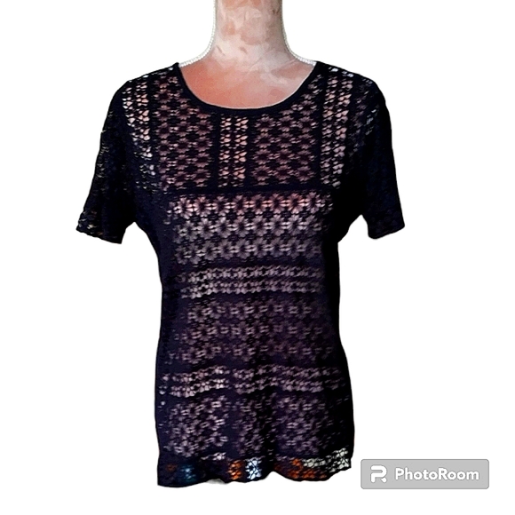 🖤MADEWELL CROCHET SHORT SLEEVE BLOUSE SIZE MEDIUM 🖤 - Picture 5 of 9